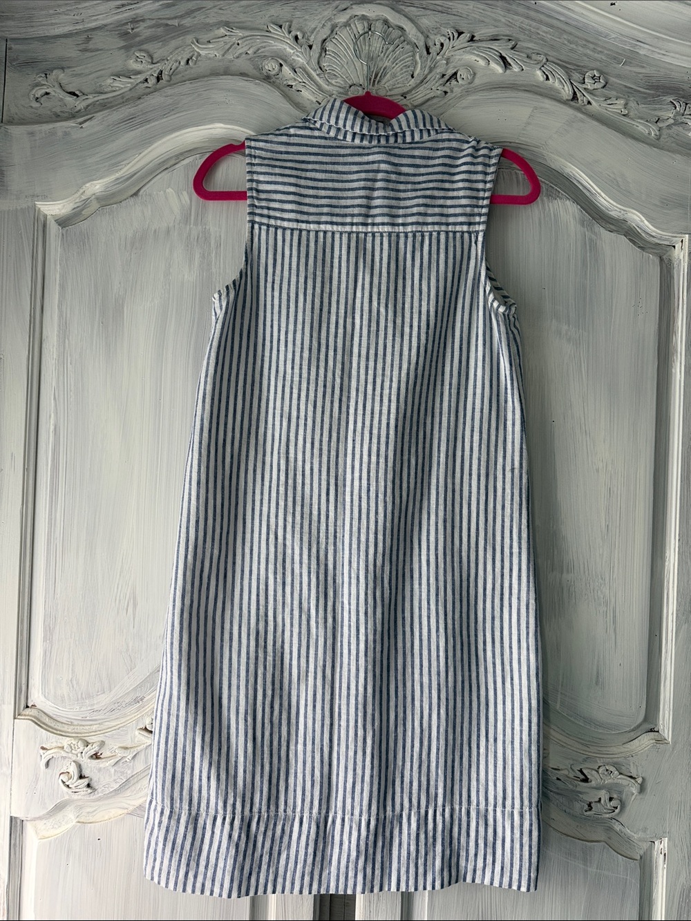 BEACH LUNCH LOUNGE SLEEVELESS 100% Cotton & Linen Blue Stripe ButtoN Dress Med - Picture 7 of 11